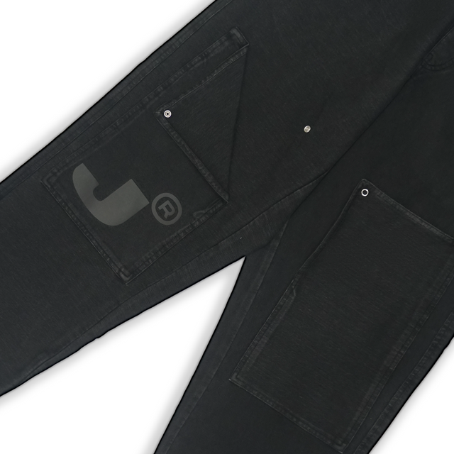 J DOUBLE KNEE TRACKPANTS IN WASHED BLACK [UNISEX]