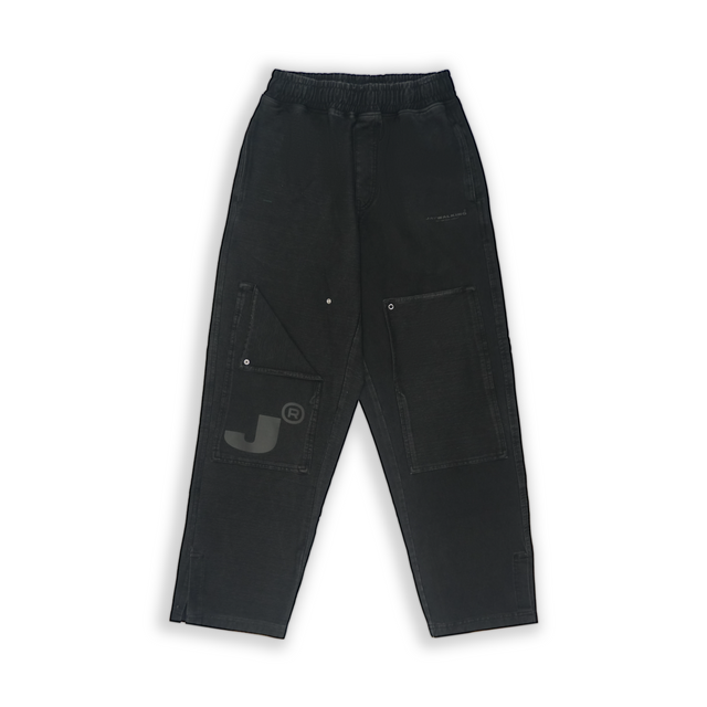 J DOUBLE KNEE TRACKPANTS IN WASHED BLACK [UNISEX]